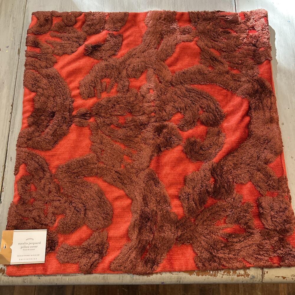 NWT Pottery Barn Red Natalia Thick Chenille Jacquard Pillow Cover 22 x 22" Brown